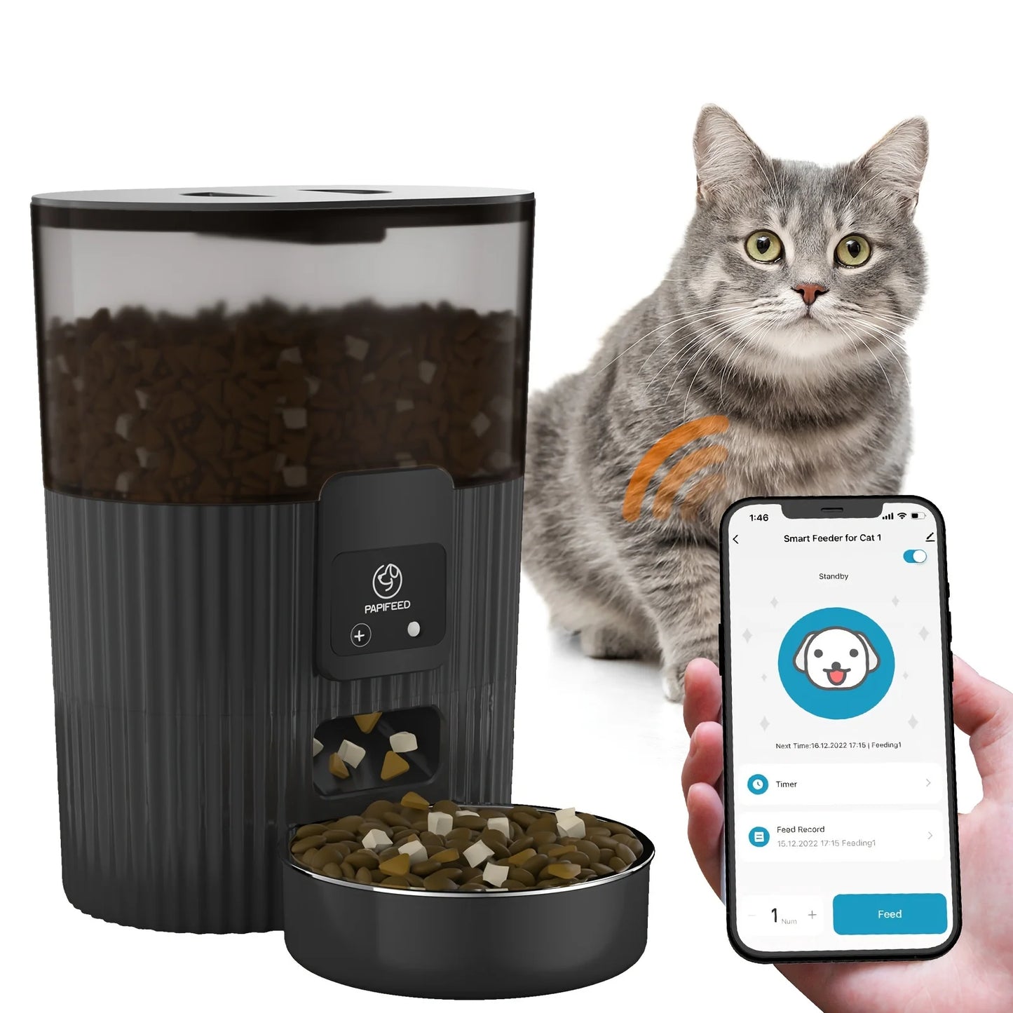 PAPIFEED cat automatic feeder dog fixed feeding machine cat food dog food wifi remote smart cat pet food dispenser (Copy) (Copy)